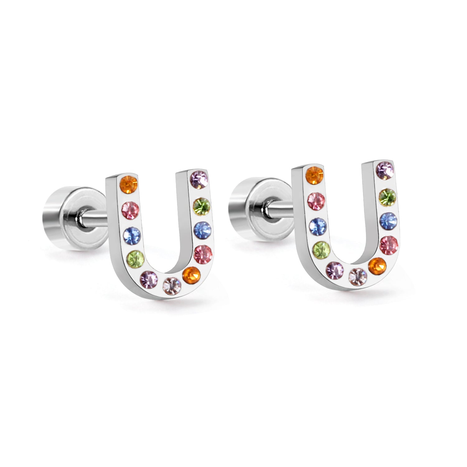 12 pairs Steel/Gold Monogram Screwback Earrings A-Z asonjewelry