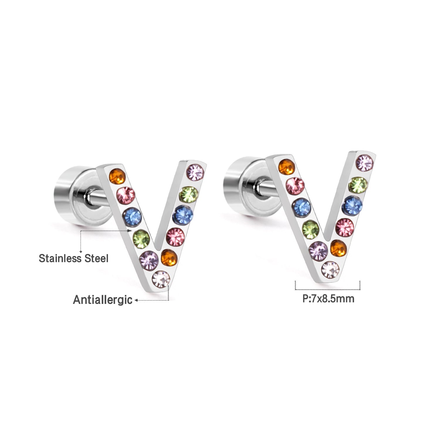 12 pairs Steel/Gold Monogram Screwback Earrings A-Z asonjewelry