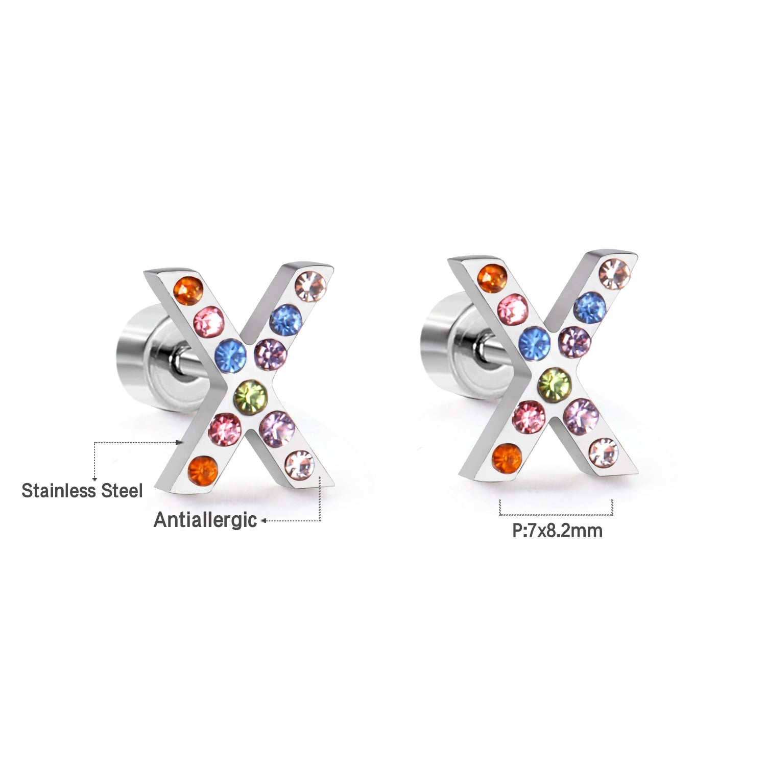 12 pairs Steel/Gold Monogram Screwback Earrings A-Z asonjewelry