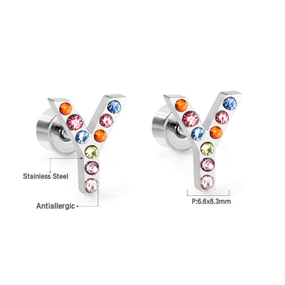 12 pairs Steel/Gold Monogram Screwback Earrings A-Z asonjewelry