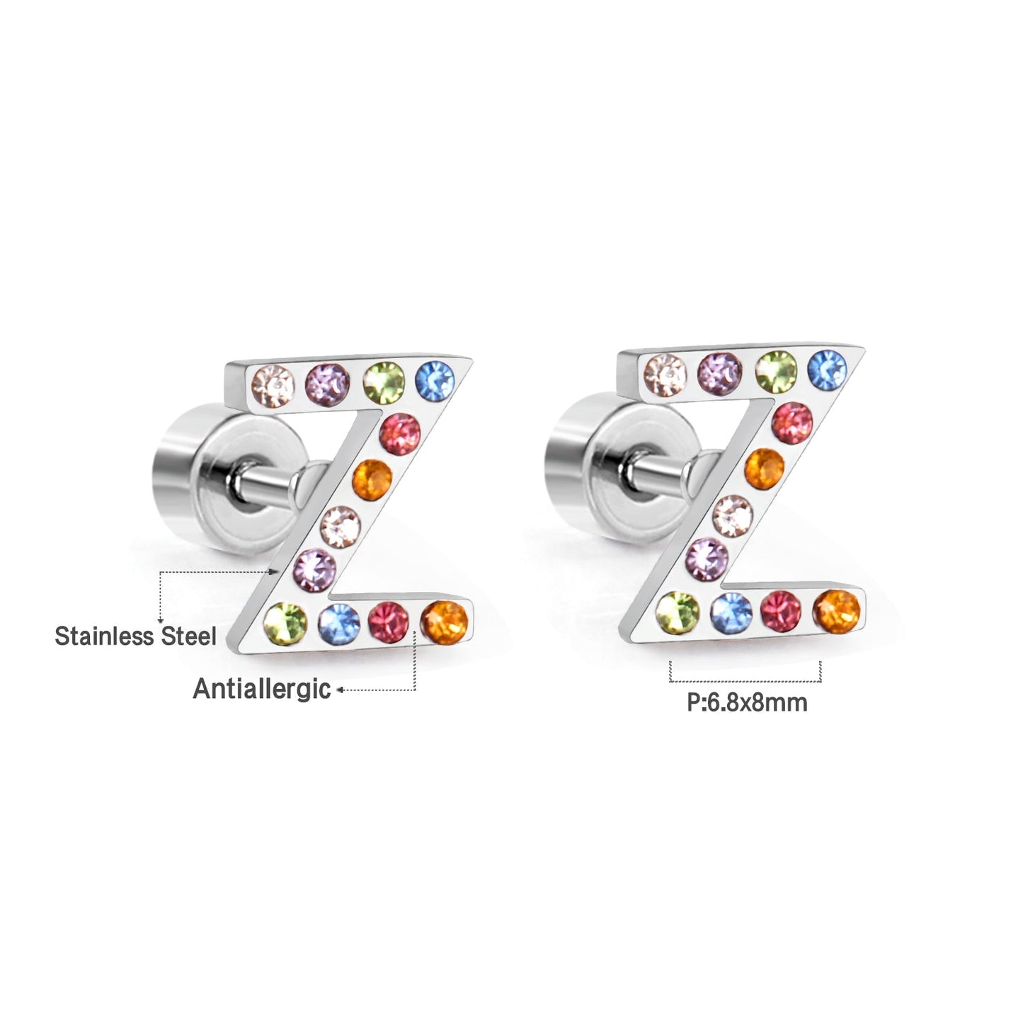 12 pairs Steel/Gold Monogram Screwback Earrings A-Z asonjewelry