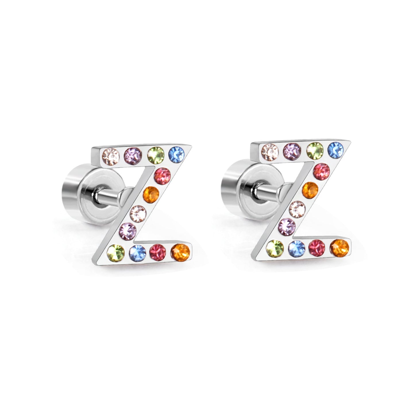 12 pairs Steel/Gold Monogram Screwback Earrings A-Z asonjewelry