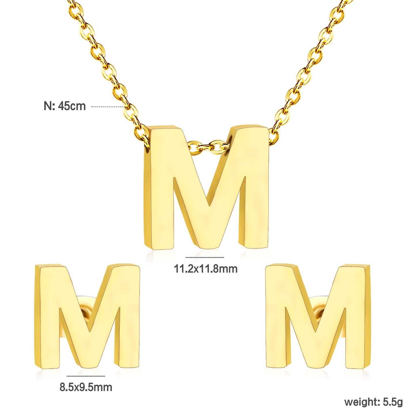 Steel/Gold Cut Letters Set without Diamonds A-Z asonjewelry