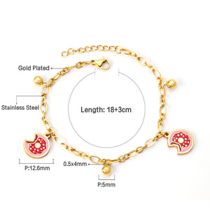 Mixed color donut accessory with steel bead bracelet 18+3cm gold color