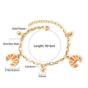 Orange Croissant Accessories with Steel Bead Bracelet 18+3cm Golden