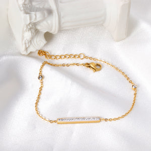 Gold Hard Bracelet & Rectangle with White Shells Accessories with Rhinestones Bracelet 19+3cm GOLDEN