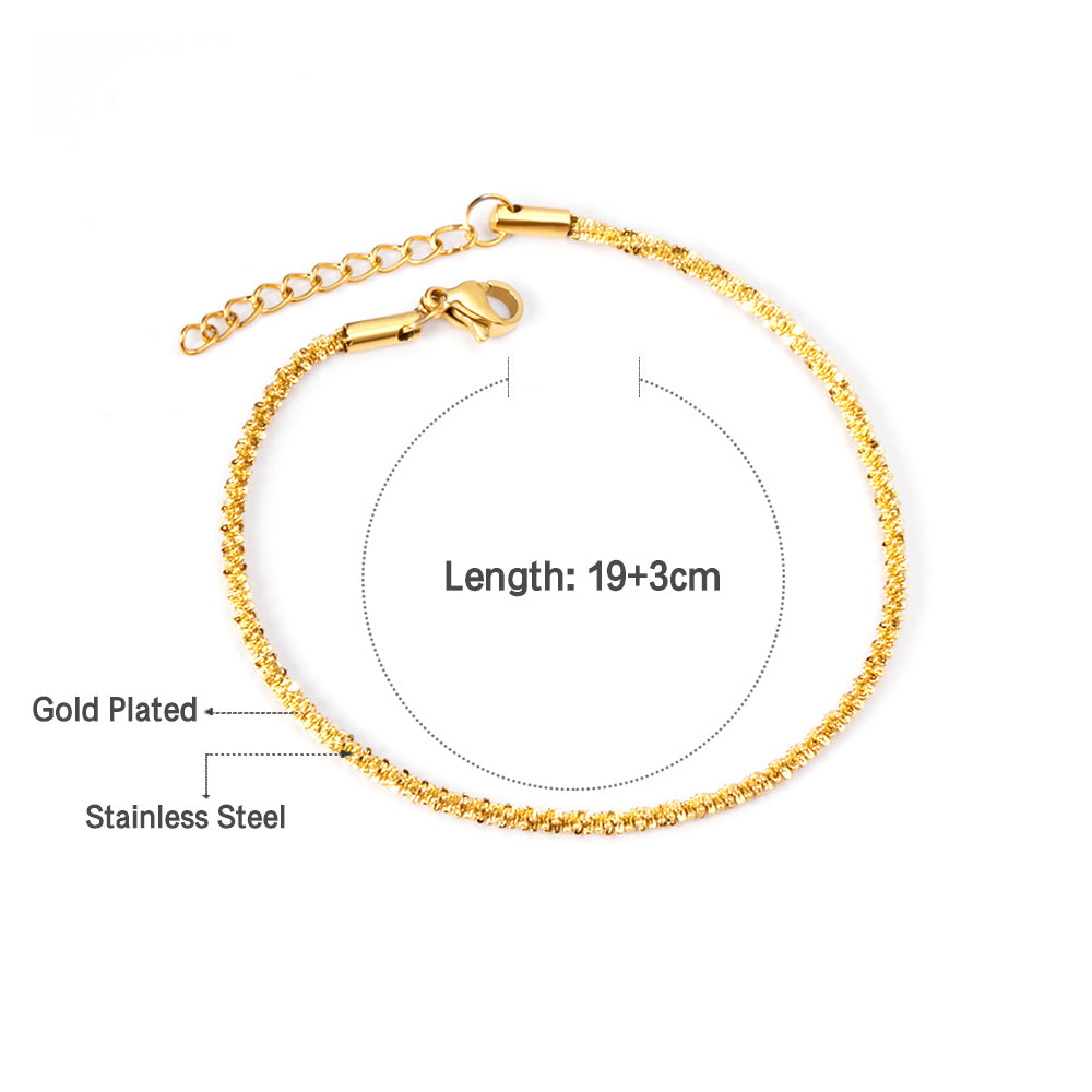ASON 316L Stainless Steel Gold Color Chain Bracelet Simple Bangle with Extender 19+3cm Fashion Jewelry for Women Men Gift asonjewelry