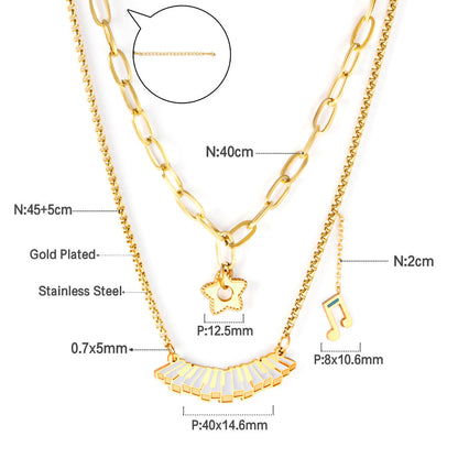 Piano+Note+Star+Pendant+with+mixed+diamonds+double+chain 45+40+5cm Gold asonjewelry
