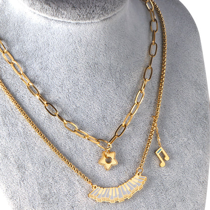 Piano+Note+Star+Pendant+with+mixed+diamonds+double+chain 45+40+5cm Gold asonjewelry