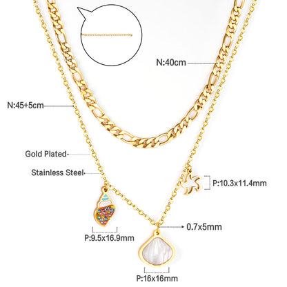 Shell + Conch + Star Pendant + Matching Chain Double Chain 45+40+5cm Golden asonjewelry