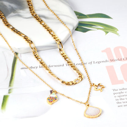 Shell + Conch + Star Pendant + Matching Chain Double Chain 45+40+5cm Golden asonjewelry