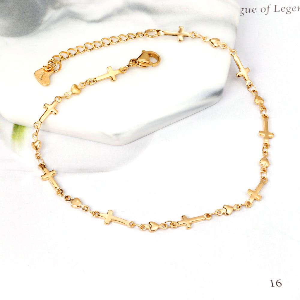 Multiple crosses anklet 23+5cm gold color asonjewelry