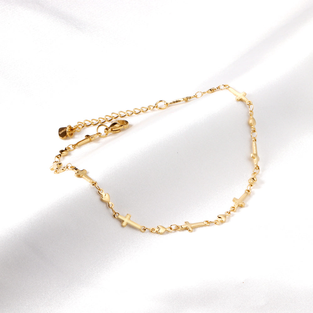 Multiple crosses anklet 23+5cm gold color asonjewelry