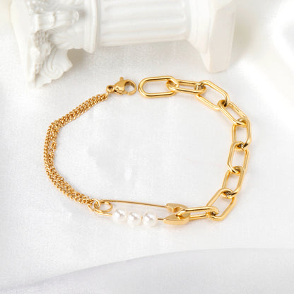 Button Pin & Pearl Accessory Bracelet 19cm Gold asonjewelry