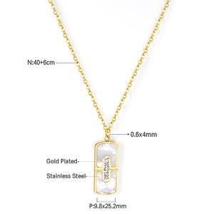 Rectangle pendant with white clay necklace 40+6cm gold color