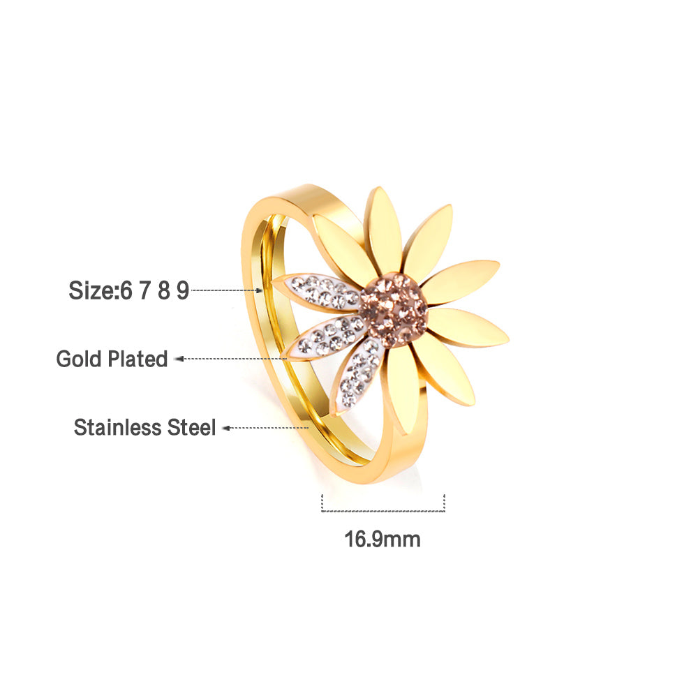 A large chrysanthemum with three leaves set with diamonds ring asonjewelry