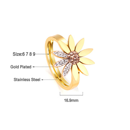 A large chrysanthemum with three leaves set with diamonds ring asonjewelry
