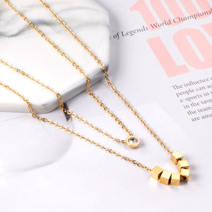 6 squares + round double chain with diamonds 45+35+5cm gold color