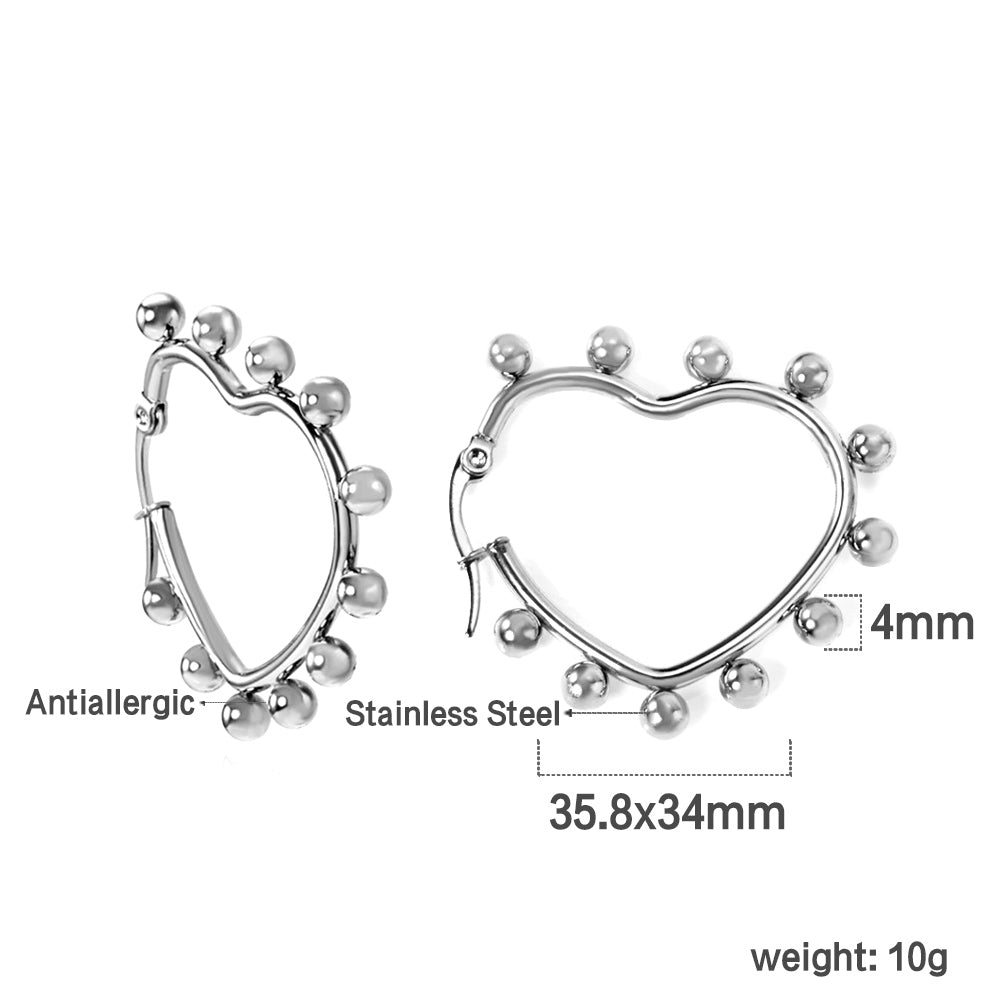 Heart shaped ear clips with steel ball 35.8*34mm asonjewelry