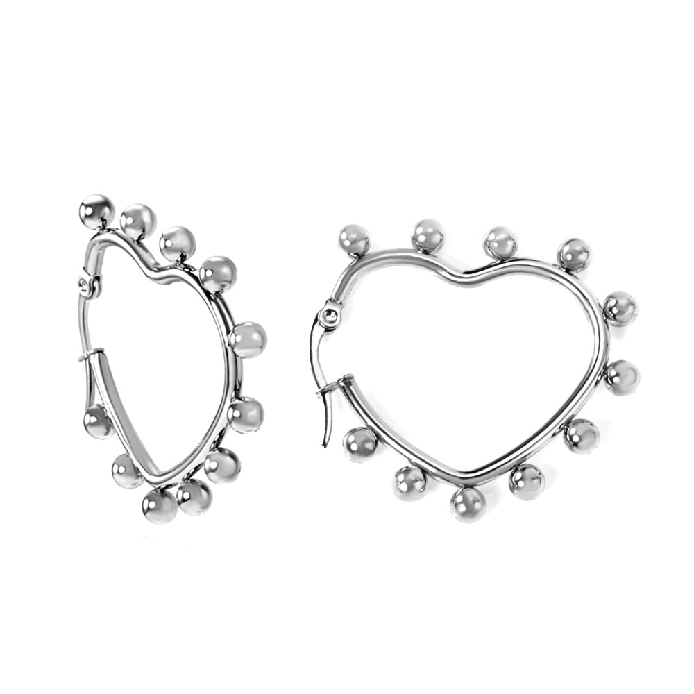 Heart shaped ear clips with steel ball 35.8*34mm asonjewelry