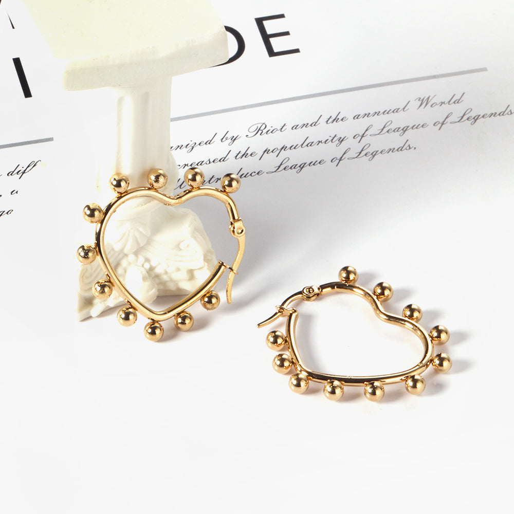 Heart shaped ear clips with steel ball 35.8*34mm asonjewelry