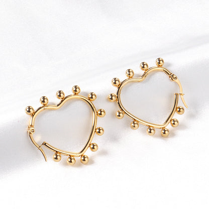 Heart shaped ear clips with steel ball 35.8*34mm asonjewelry
