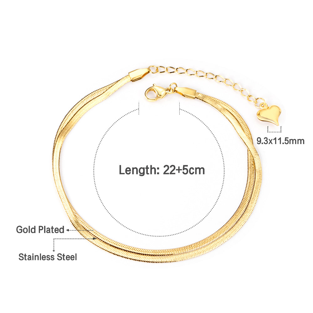 Flat snake double anklet 22+5cm gold color steel color asonjewelry