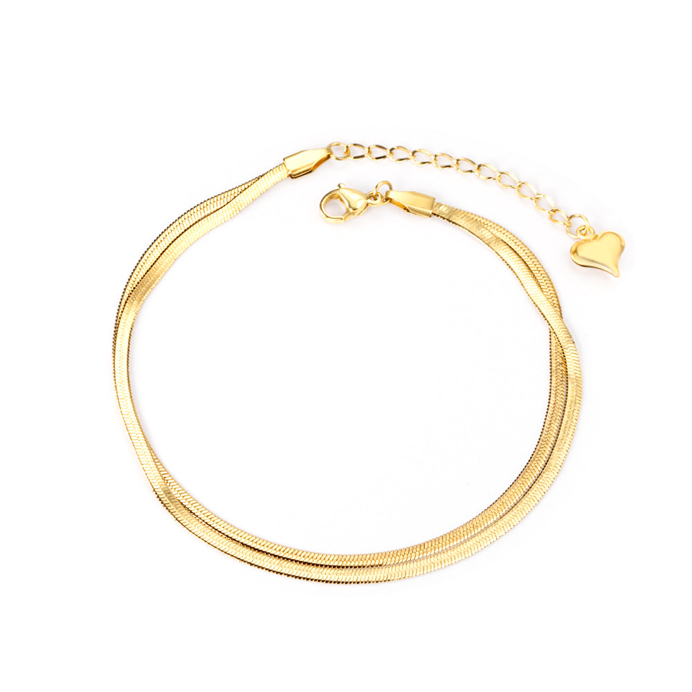 Flat snake double anklet 22+5cm gold color steel color asonjewelry