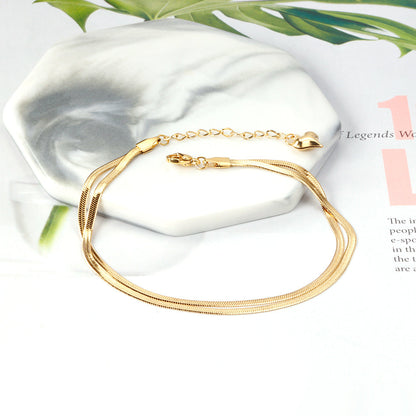Flat snake double anklet 22+5cm gold color steel color asonjewelry