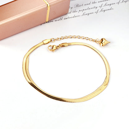 Flat snake double anklet 22+5cm gold color steel color asonjewelry
