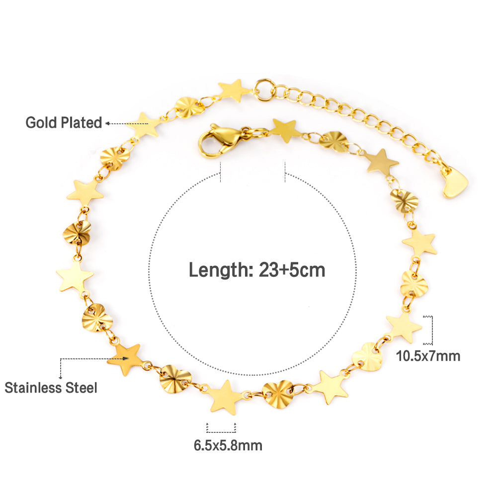 11 round + 10 hearts anklet 23+5cm gold asonjewelry