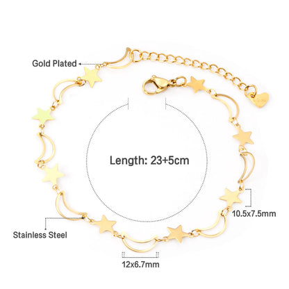 8 Moon + 8 Star Anklets 23+5cm Gold asonjewelry