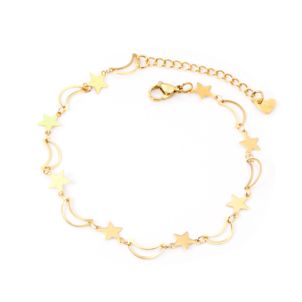 8 Moon + 8 Star Anklets 23+5cm Gold asonjewelry