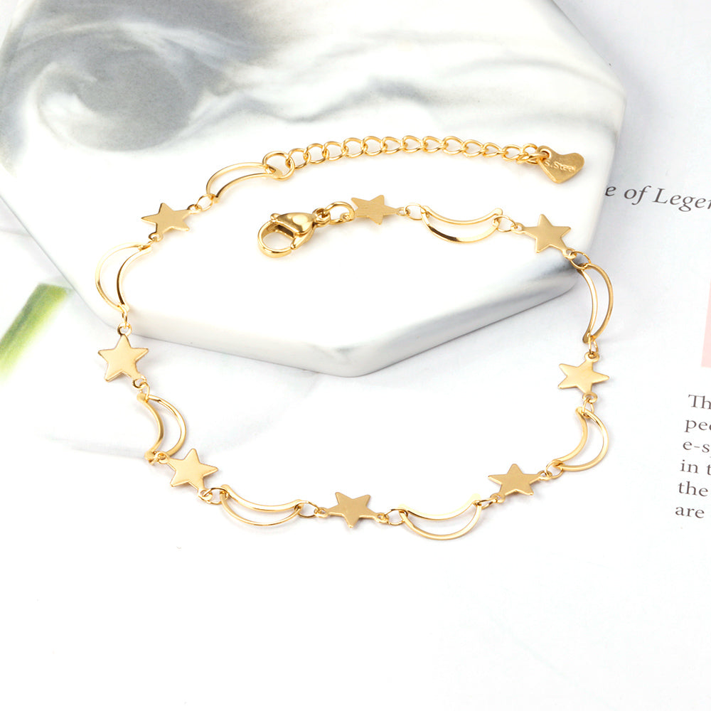 8 Moon + 8 Star Anklets 23+5cm Gold asonjewelry