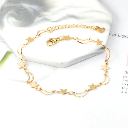 8 Moon + 8 Star Anklets 23+5cm Gold asonjewelry