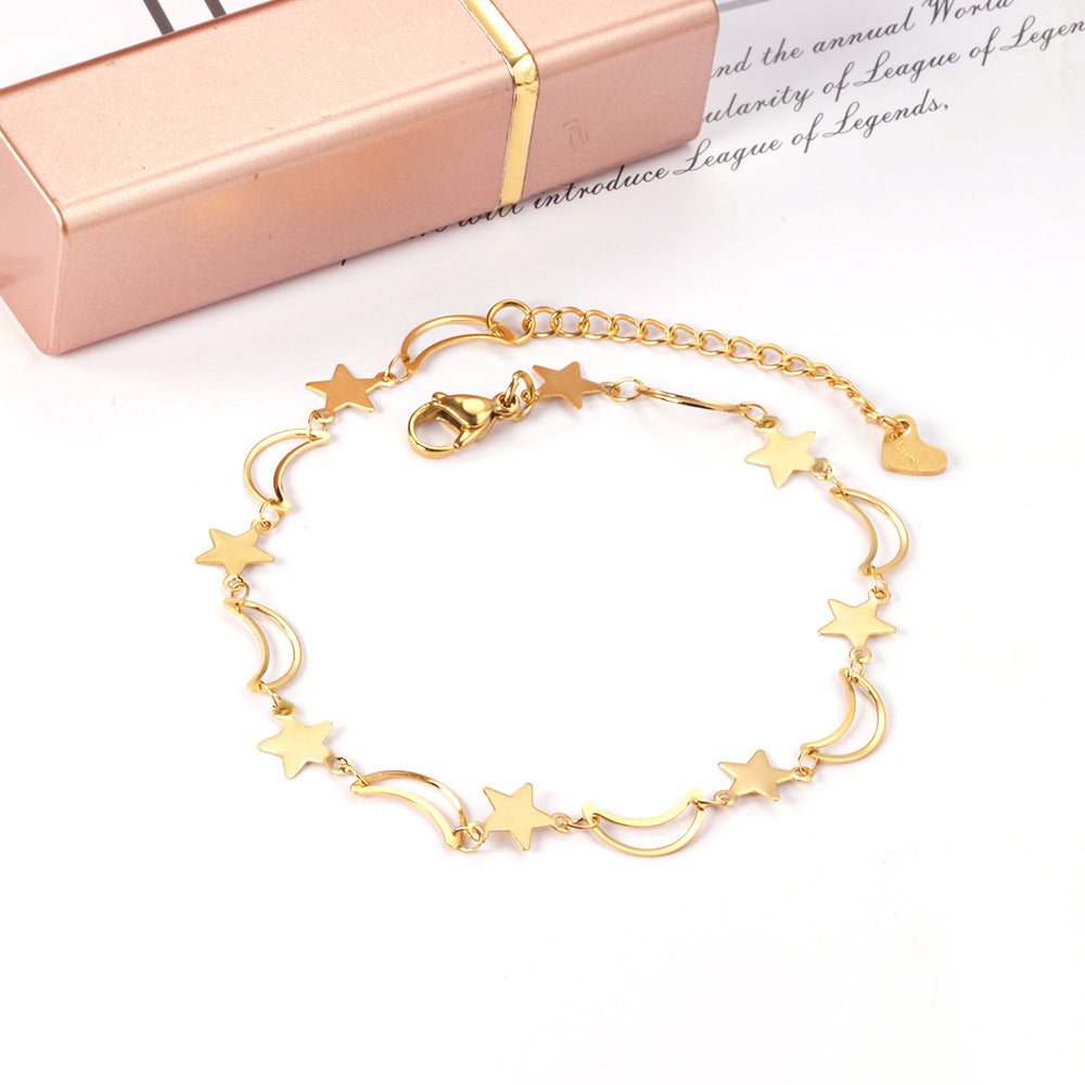 8 Moon + 8 Star Anklets 23+5cm Gold asonjewelry
