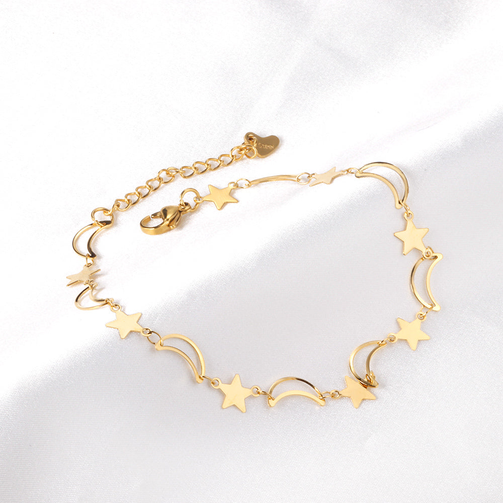 8 Moon + 8 Star Anklets 23+5cm Gold asonjewelry
