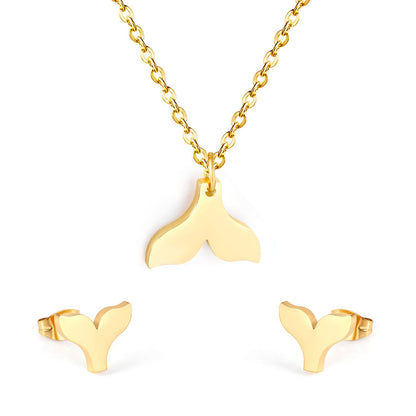 Steel/gold/black fishtail cut jewelry set without diamonds asonjewelry