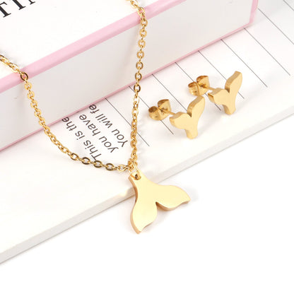 Steel/gold/black fishtail cut jewelry set without diamonds asonjewelry