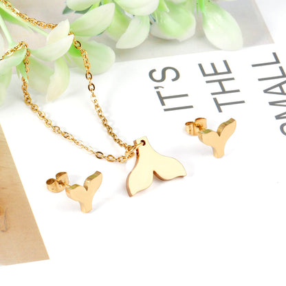 Steel/gold/black fishtail cut jewelry set without diamonds asonjewelry