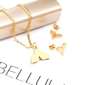 Steel/gold/black fishtail cut jewelry set without diamonds