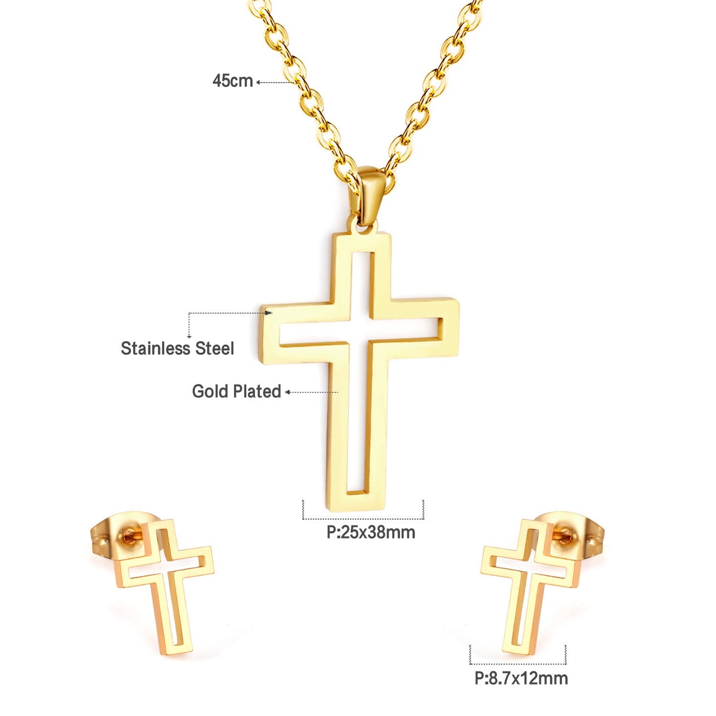 Steel/golden stranded cut crosses faceted set without diamonds asonjewelry