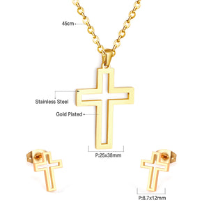 Steel/golden stranded cut crosses faceted set without diamonds