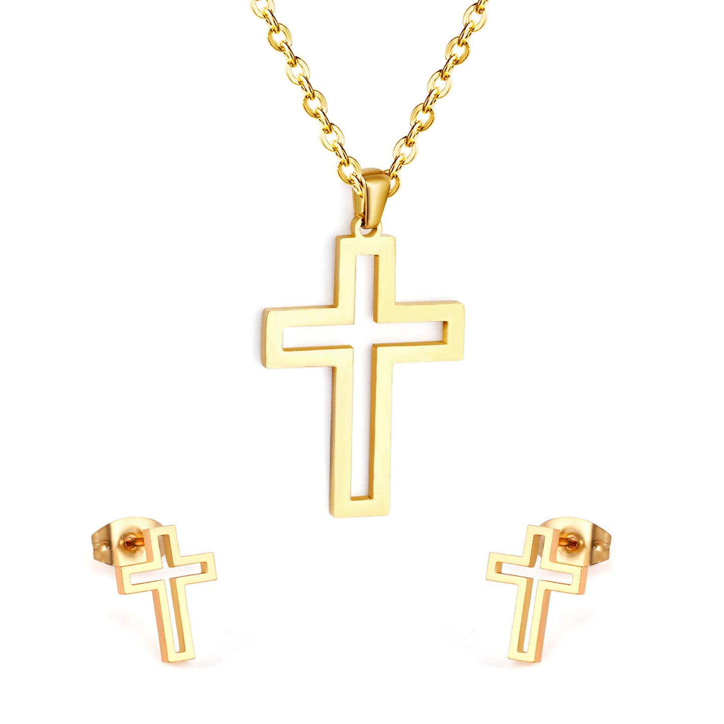 Steel/golden stranded cut crosses faceted set without diamonds asonjewelry