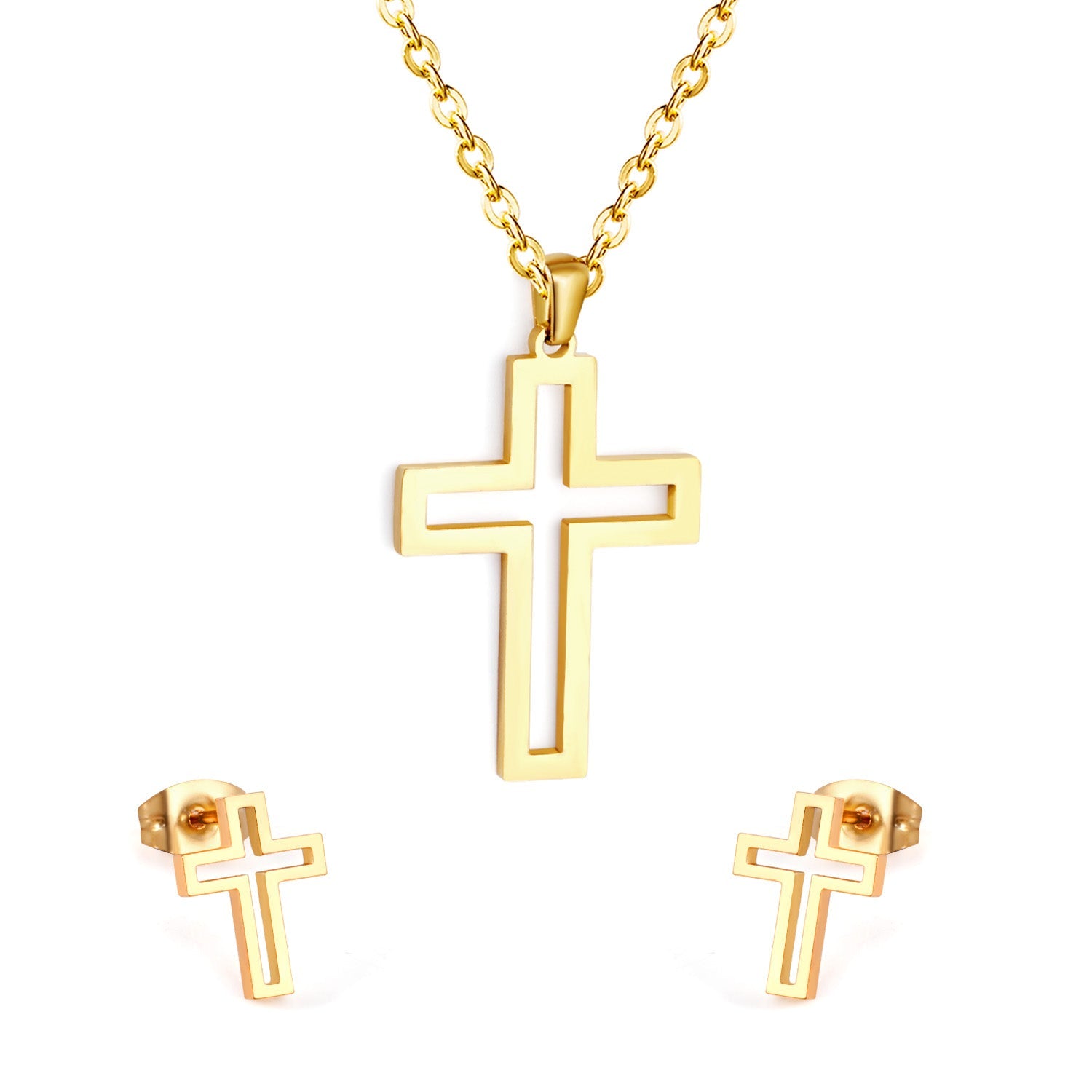 Steel/golden stranded cut crosses faceted set without diamonds asonjewelry