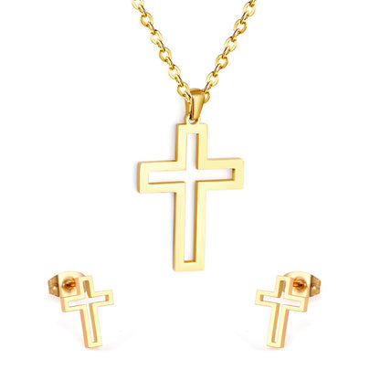 Steel/golden stranded cut crosses faceted set without diamonds asonjewelry