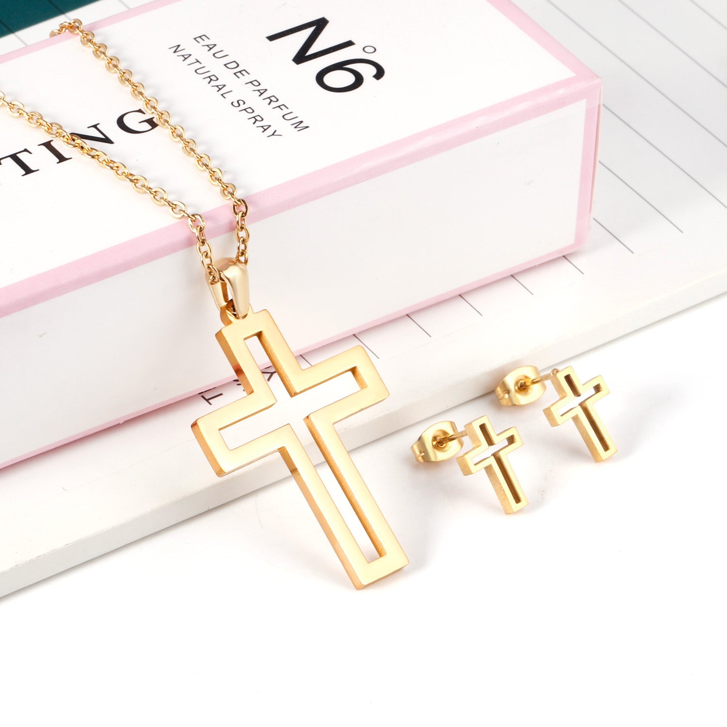 Steel/golden stranded cut crosses faceted set without diamonds asonjewelry