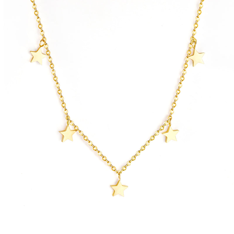 Steel & Gold Multi Irregular Star Pendant Necklace
