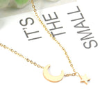 Gold & Steel Star & Moon Combo Pendant Necklace 45+5cm