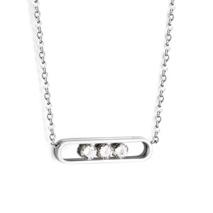 Golden hollow cylindrical center pendant necklace with white diamonds